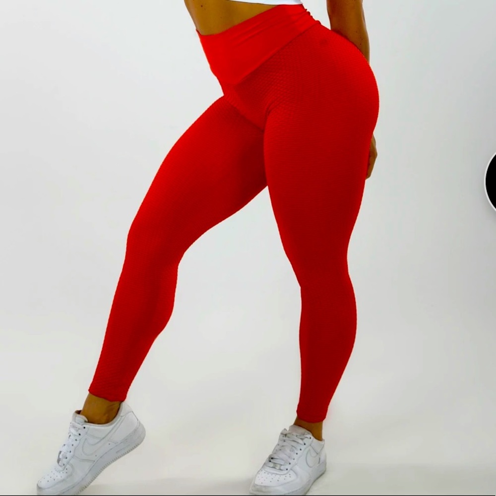 High-Waist Red Textured Leggings